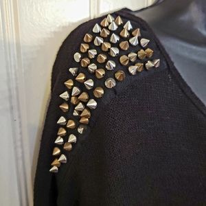 Spike detailed partially sheer long sleeve sweater